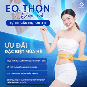 Hình ảnh quảng bá chương trình eo thon đón hè tại Thẩm mỹ Trung Sơn Cần Thơ. Khách hàng được tư vấn bởi bác sĩ chuyên khoa, áp dụng phác đồ cá nhân hóa cùng ưu đãi giảm từ 10% đến 20%.