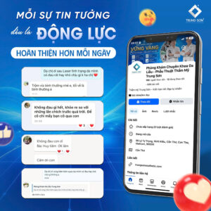 Hình ảnh tổng hợp phản hồi thực tế của khách hàng trên Fanpage Thẩm mỹ Trung Sơn. Khách hàng đánh giá cao hiệu quả điều trị, sự tận tâm của đội ngũ bác sĩ và chất lượng dịch vụ làm đẹp.