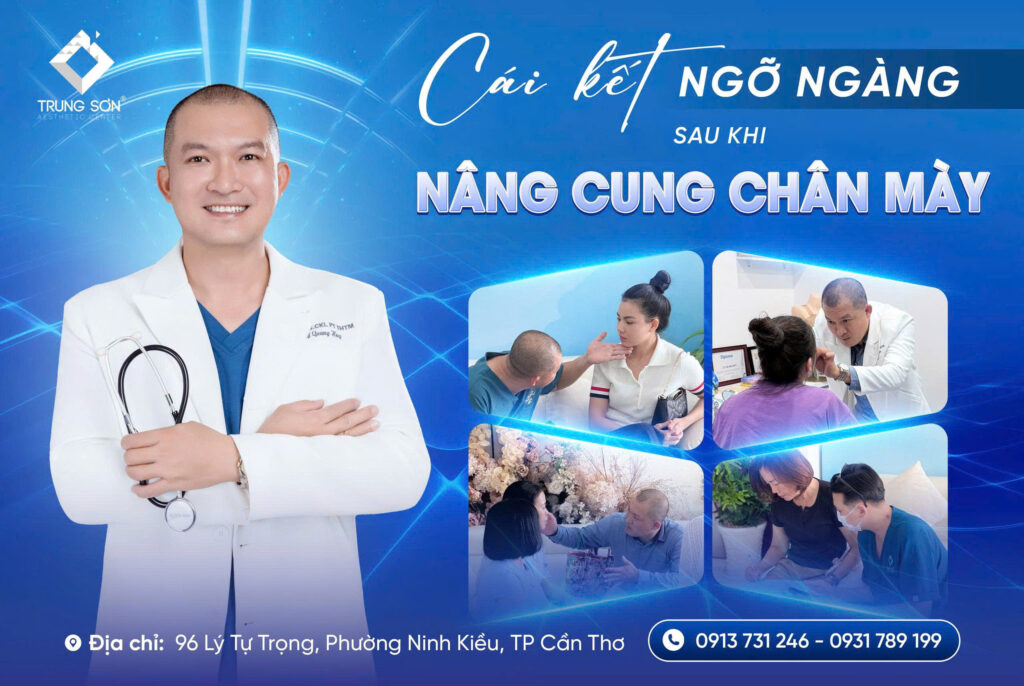 Hình ảnh bác sĩ tư vấn nâng cung chân mày cho khách hàng tại Thẩm Mỹ Trung Sơn. Khách hàng được thăm khám trực tiếp và thiết kế dáng chân mày phù hợp với khuôn mặt.