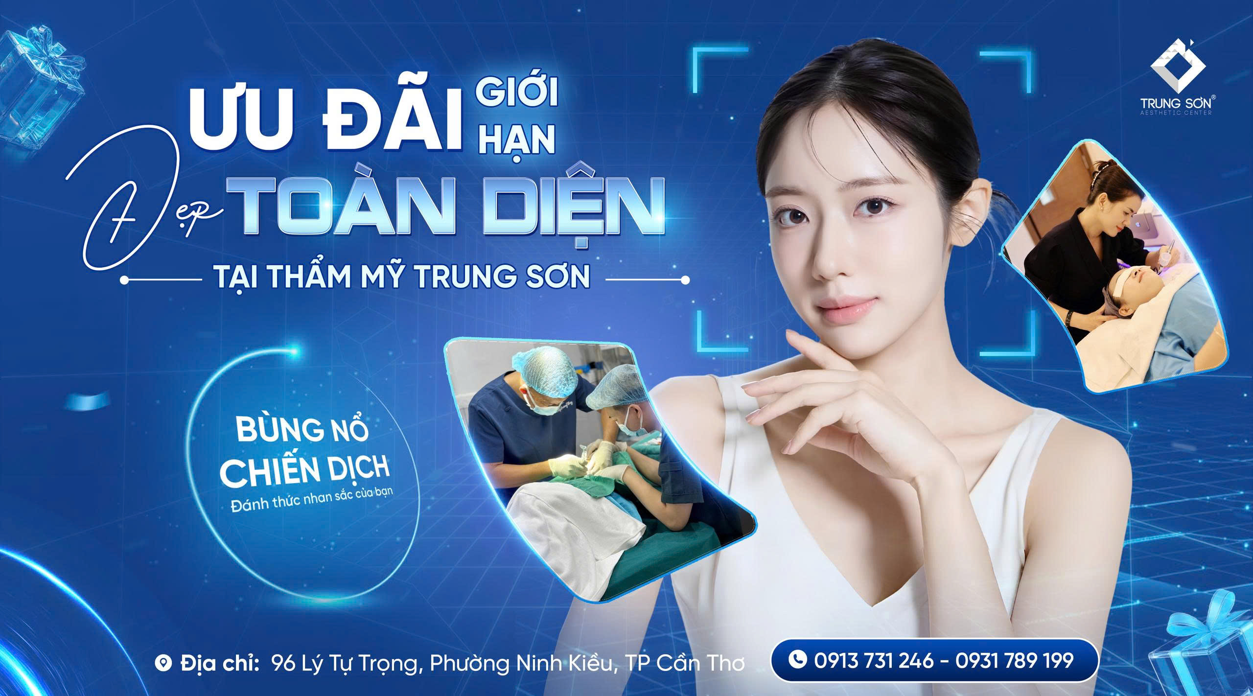 Hình ảnh chương trình ưu đãi thẩm mỹ Cần Thơ tại Thẩm mỹ Trung Sơn với nhiều dịch vụ làm đẹp công nghệ cao, đội ngũ bác sĩ chuyên khoa và phác đồ cá nhân hóa cho từng khách hàng.