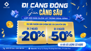 Chăm sóc da chuyên sâu tại Thẩm mỹ Trung Sơn Cần Thơ với ưu đãi đi càng đông giảm càng sâu. Đi 2 người giảm 20%, đi 4 người giảm 50%, công nghệ hiện đại và bác sĩ chuyên khoa trực tiếp tư vấn.